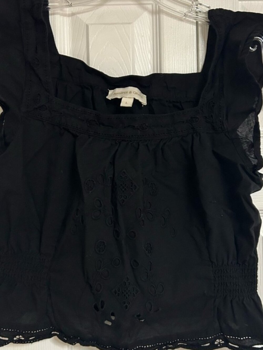 Black Eyelet Square-Neck Women's Top